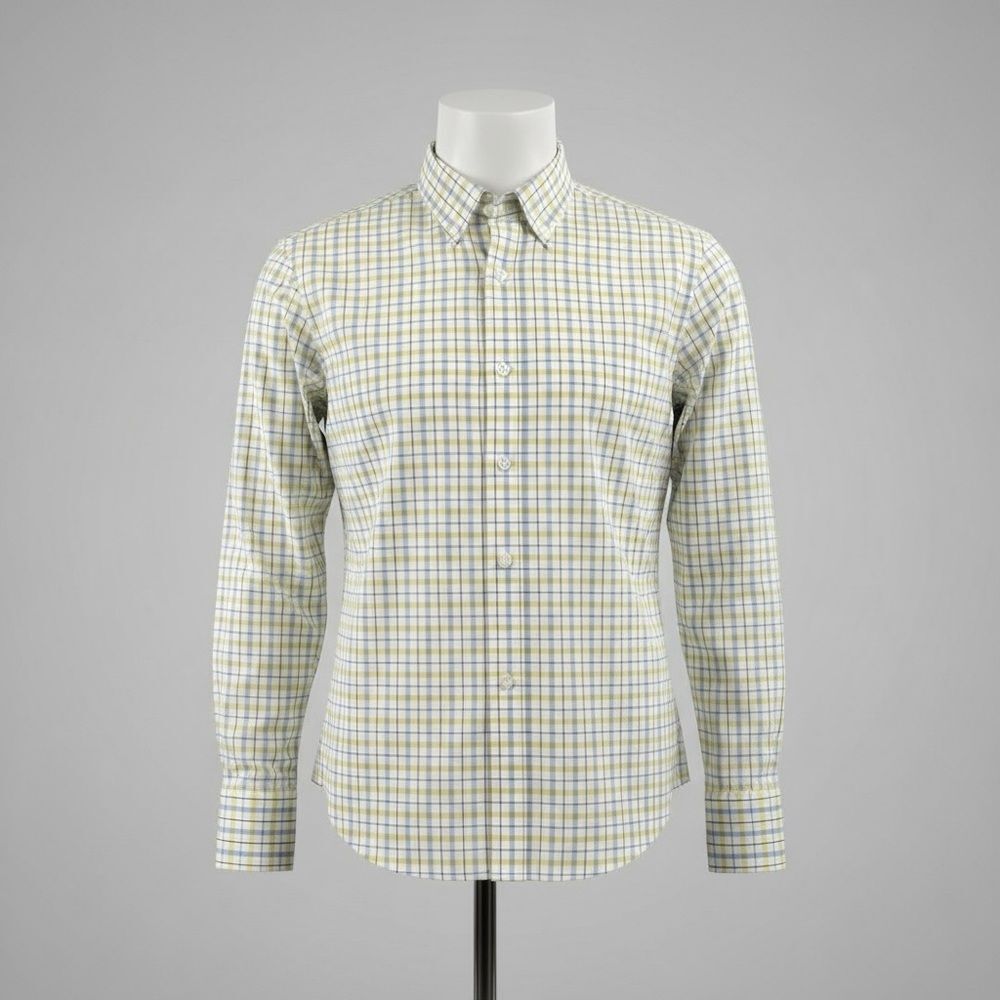Finamore Napoli Luxury Preppy Yellow /White Check Hand Crafted Men's Shirt 17.5